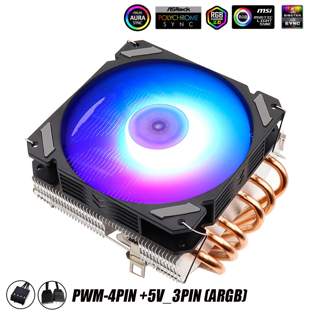 Cpu ventilator blæser rgb argb pwm 4 pin intel lga 1150 1151 1155 1156 1200 1366 x79 x99 amd  am3 am4 køler køler radiator: Sort argb