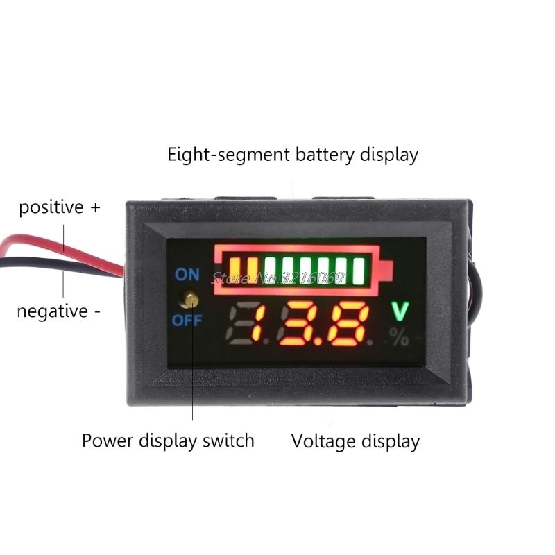 12V Car Lead Acid Battery Charge Level Indicator Battery Tester Lithium Battery Capacity Meter LED Tester Voltmeter Dual Display