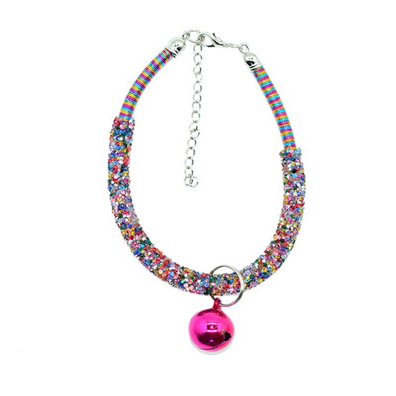 Bling Diamant Katze Halskette Mit Glocke Strass Katze Kragen Nette Phantasie Kätzchen Welpen Haustier Kragen für Kleine Katzen Zubehör: bunt / S