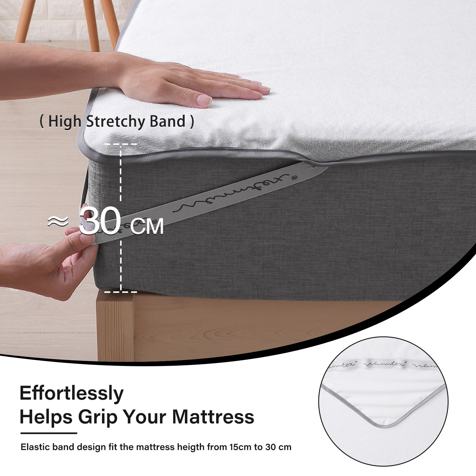 Protège-Matelas Imperméable en Éponge avec Bandes Élastiques, aux 4 Coins, Housse de Lit, Respirante