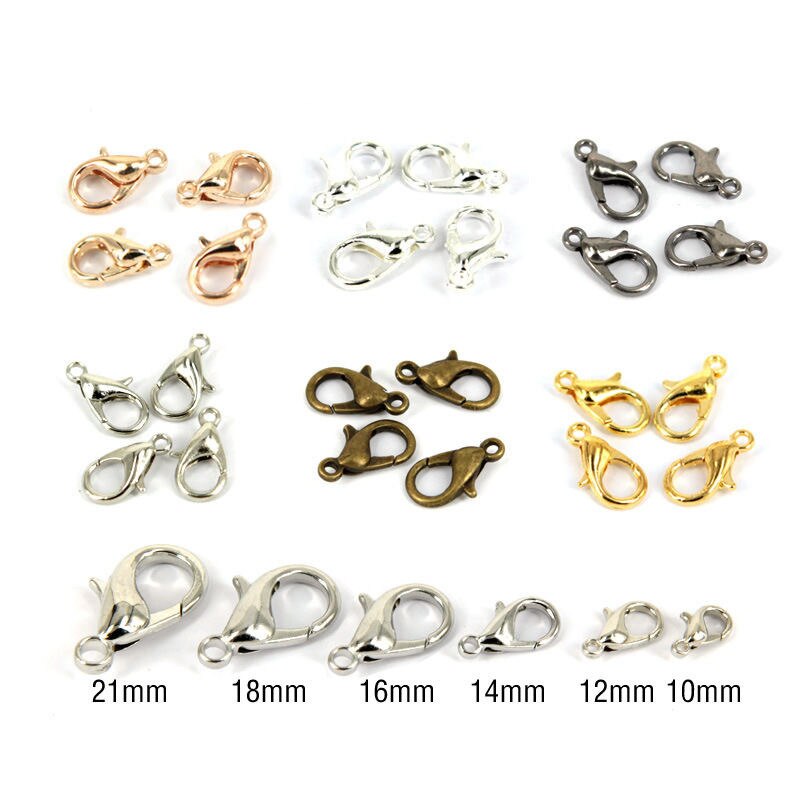 Ganchos de broche de langosta de aleación, accesorios de joyería para hacer joyería DIY, collar, pulsera, cadena de 10 12 14mm, Color dorado y plateado, 50 unids/lote