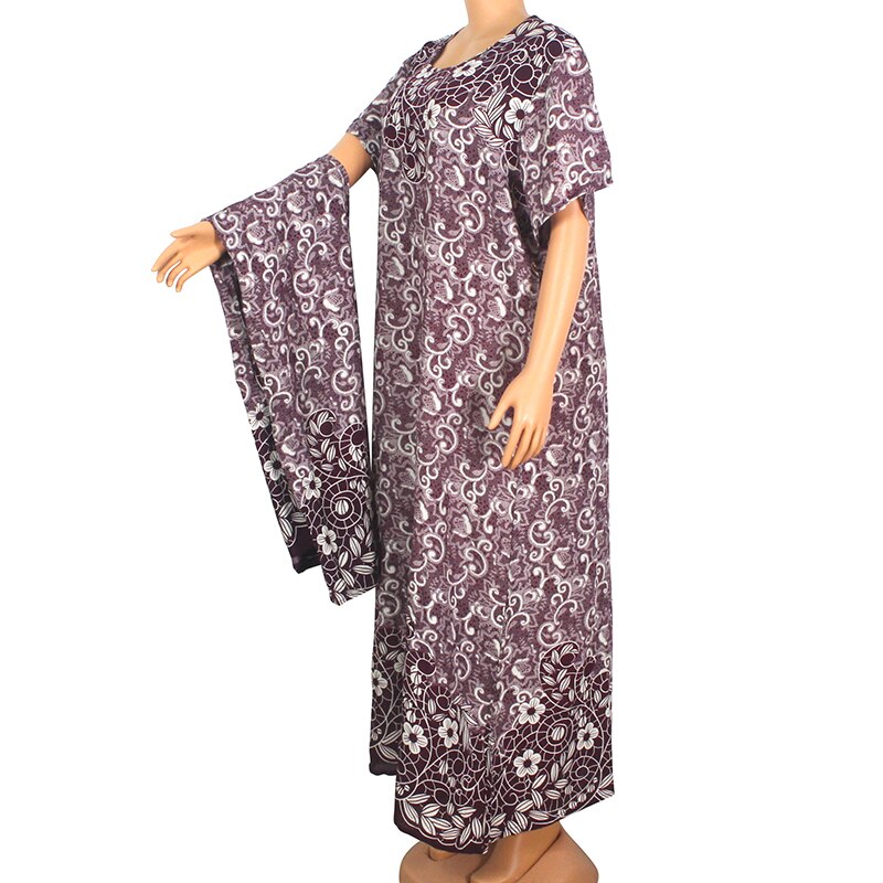 Afrikaanse Dashiki Bloemen Elegante 100% Katoen Maxi Jurk Voor Vrouwen Zomer Moderne Mama Lange Jurk Met Grote sjaal