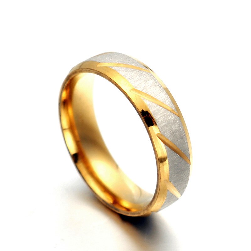 Edelstahl Hochzeit Ring für Frauen und Männer Klassische Gold Farbe Engagement Ring Bands Schmuck EKUSTYEE