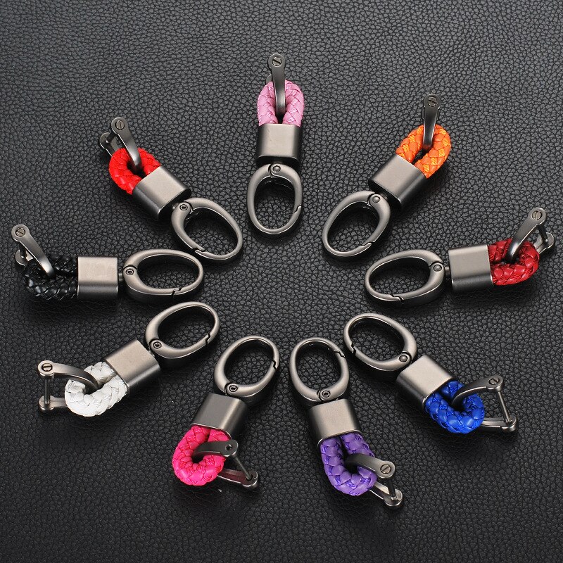 Neue handgewebte Leder Auto Schlüsselanhänger Männer Frauen Seil Schlüsselanhänger Taille Schlüsselanhänger Charme Metall Schlüsselhalter Schmuck