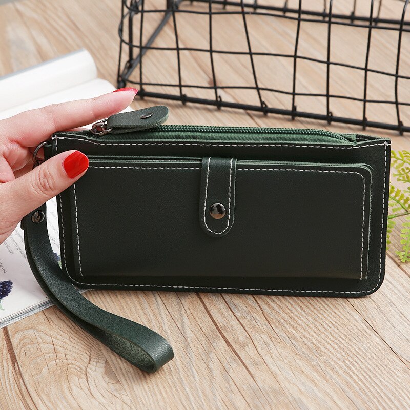 European women's wallet long dark buckle wallet large capacity multi-function hand take purse multi-card wallet: HU