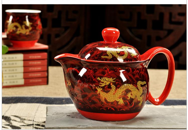 Chinese Kung Fu Porcelain Teapot with Infuser Handmade Dragon Flower Puer Tea Pot 350ml Ceramic Samovar Kungfu Teaware: Red