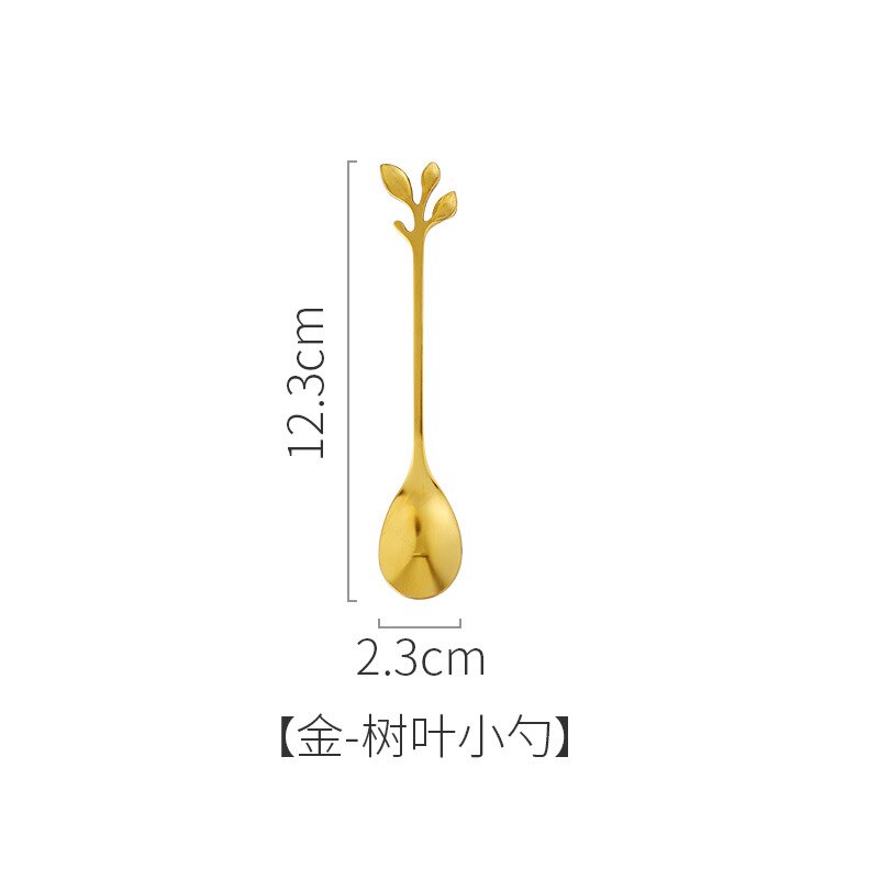 Stainless Steel Swan Dinnerware Set Gold Fruit/Dessert Cutlery Set For Swan Base Holder Silver Leaf Forks Portable Teaspoon: golden Leaf spoon