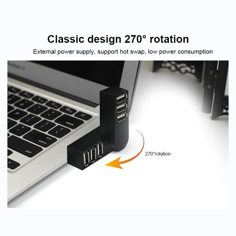 1PC USB 2.0 Three-port Hub 7-character Rotating HUB Three-port Multi-function Extender USB Three-port Splitter For Computer