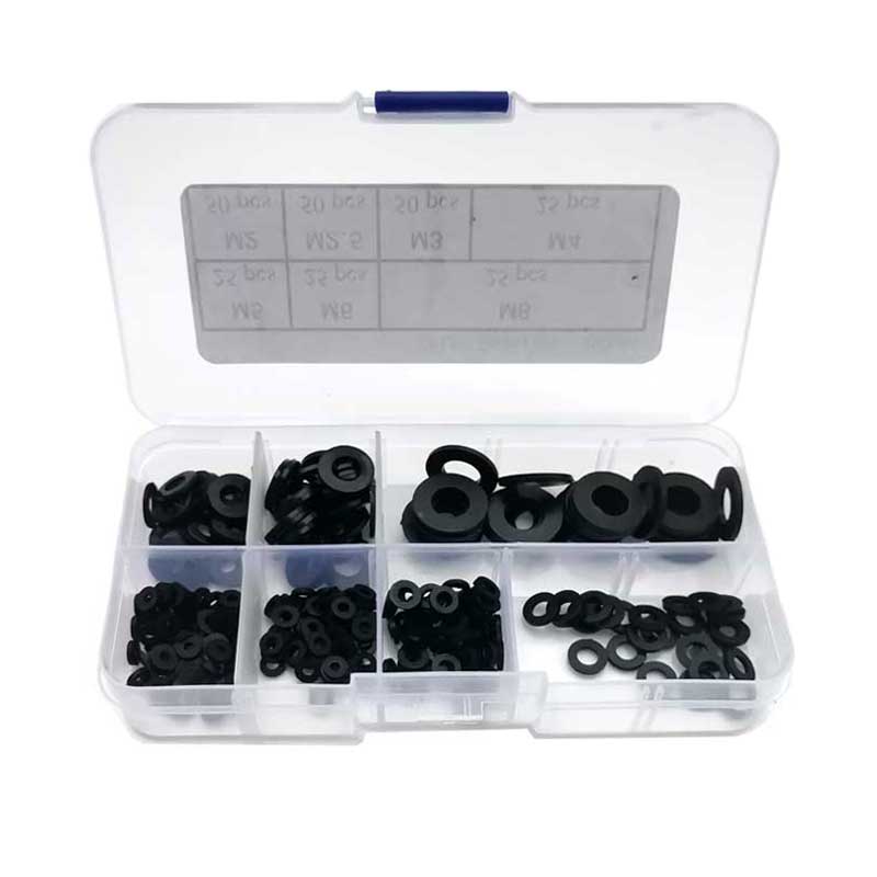 250pcs Nylon Rubber Flat Ring Plain Repair Washer Gasket Assortment Kits M2 M2.5 M3 M4 M5 M6 M8 Nylon Washer Flat Spacer Washer: Black set