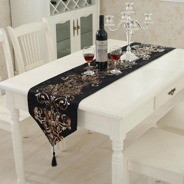 6 Stijl Geborduurde Tafellopers Luxe Tafelloper Moderne Wedding Party Home Decoratie Kant Tafelkleed Voor Eetkamer: black