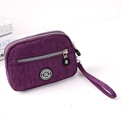 mini coin purse female clutch purse wallet wristlet bags for women waterproof nylon fabric handbag small packet sac: XUANLI Purple