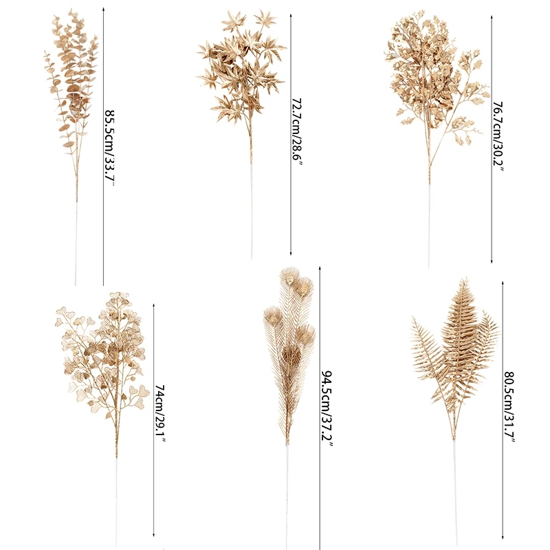 Plantes artificielles dorées en plastique pour décoration de Noël, simulation de fleurs, maison, salon, fête de mariage