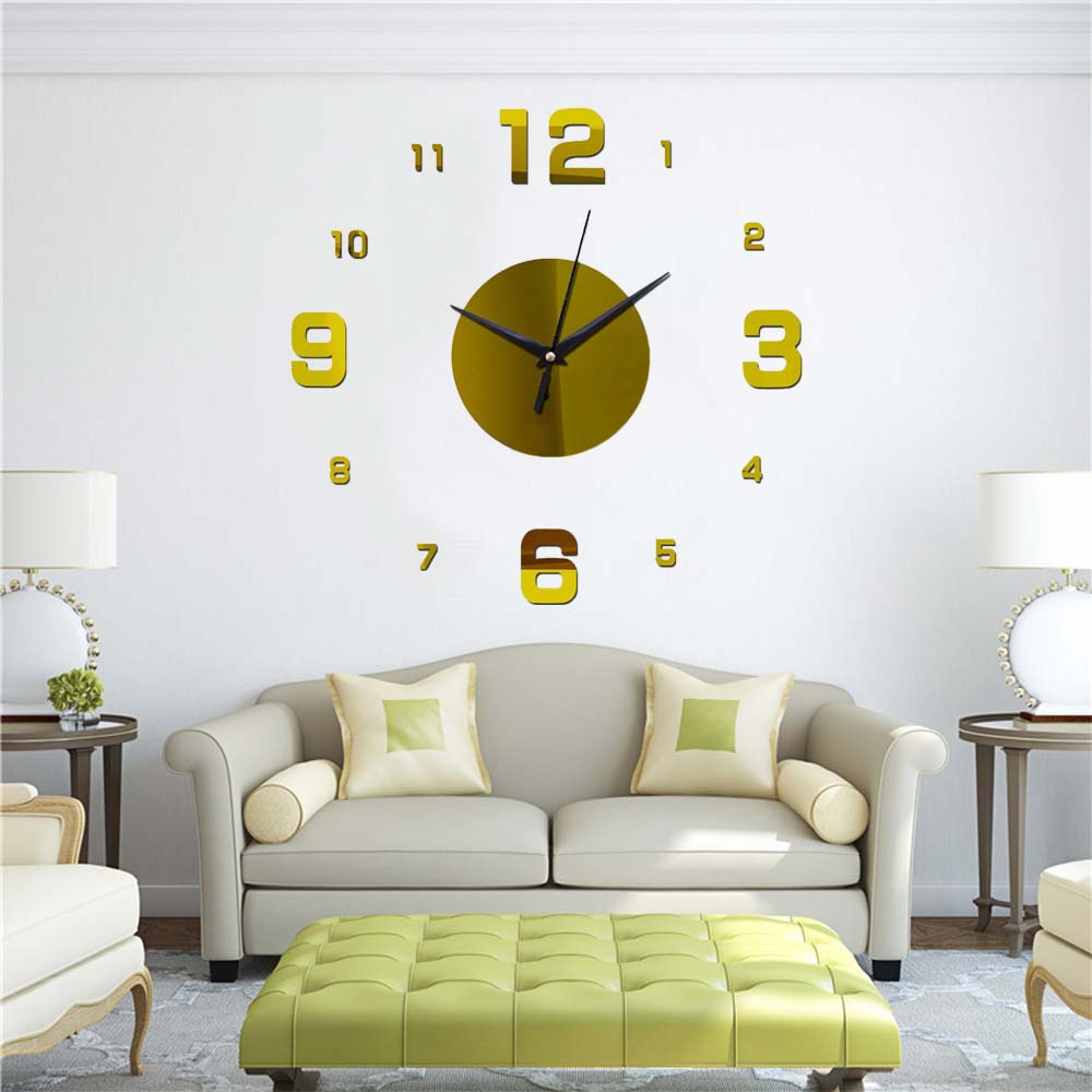 Modern Wall Clock Sticker 3D Mirror Self-Adhesive Diy Digital 3 Color Acrylic Bedroom TV Background Mural Wall Stickers: Gold