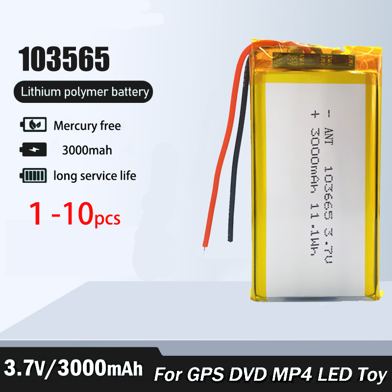 3000mAh Recargable 3.7V 103665 Batería de polímero de litio Gps para grabadora de conducción con luz LED, cámara PSP, Altavoz Bluetooth