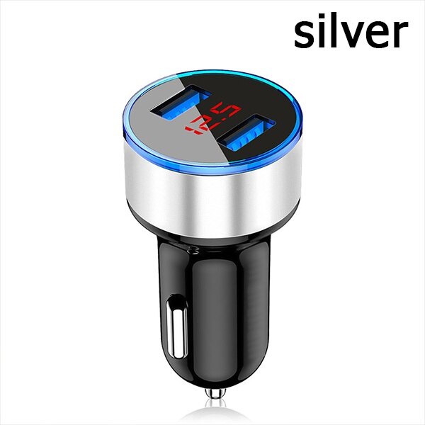 Car Chargers 2 Ports Fast Charging For Samsung Huawei iphone 7 8 Plus xiaomi 10 Universal Aluminum Dual USB Car-charger Adapter: Sliver