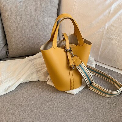 Pu leren bucket bags met hoge capaciteit voor dames, effen schoudertas, damestassen en portemonnees, dameshandtas: Geel