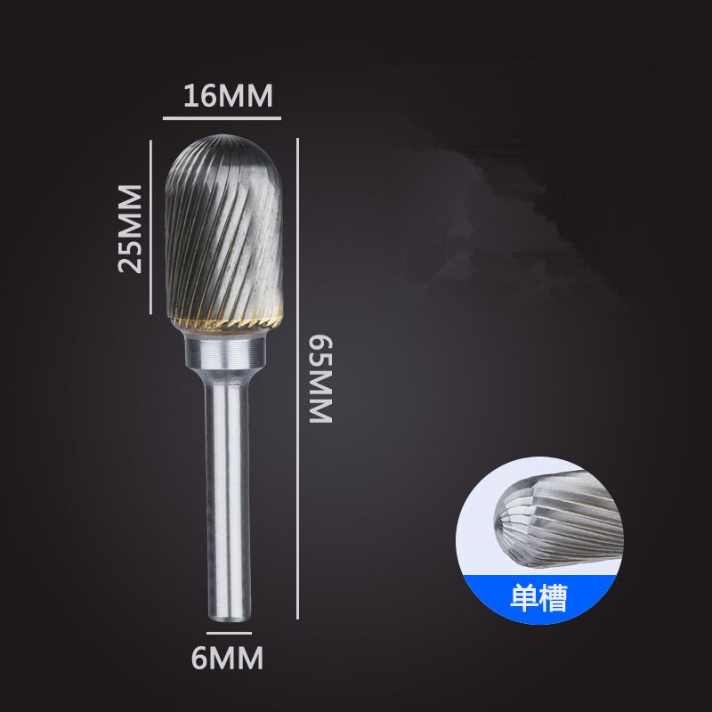 1pc solid carbide tungsten steel milling cutter,6mm shank C type Metal electric grinding head,Polishing tool: C616