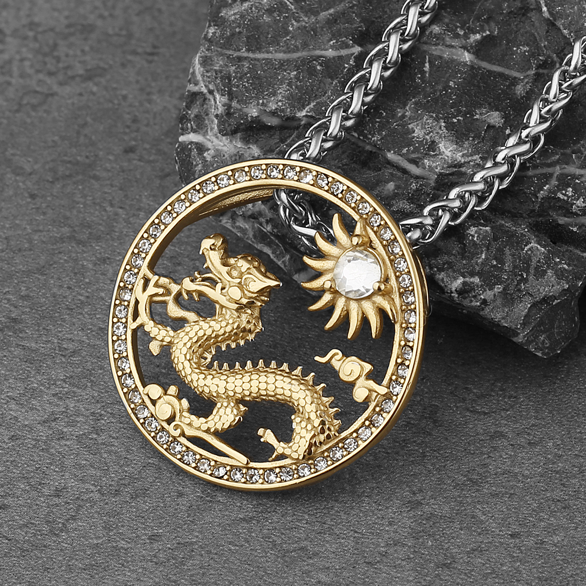 Zirkon Hohl Gold Farbe Drachen Anhänger Männer und Frauen Charme Halskette Straße Hüfte hüpfen Edelstahl Schmuck Zubehör