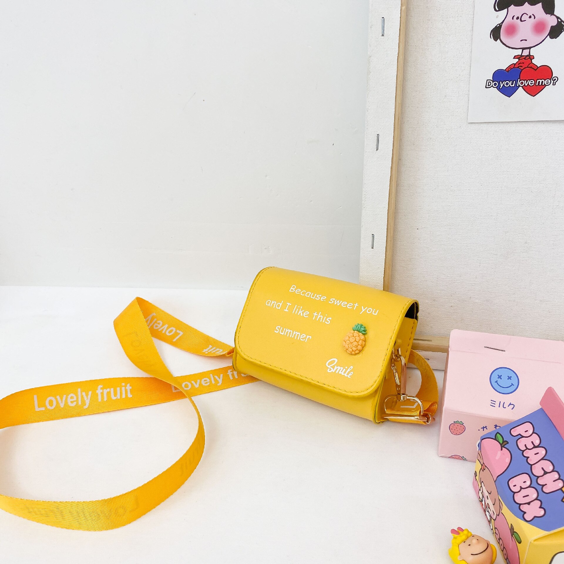 Leuke Baby Mini Handtas Leuk Meisje Fruit Crossbody Tassen Kawaii Kids Kleine Coin Wallet Bag Meisjes Veranderen portemonnee: YELLOW