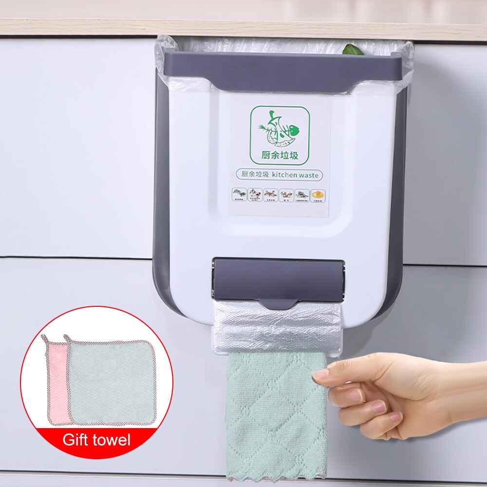 8/10L Foldable Trash Can For Kitchen Hanging Recycling Garbage Basket Cabinet Door Wall-mounted Kitchen Trash Can Toilet Bin