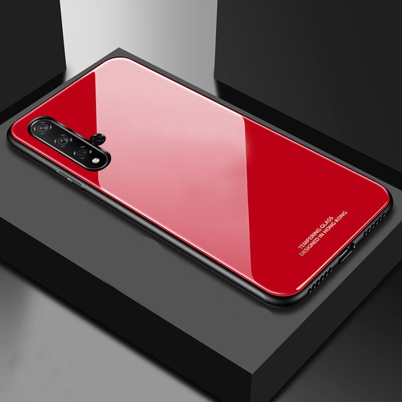 YueTuo lujosa funda de espejo de cristal duro para huawei honor 20 pro lite 20i V20 view honor 20 funda de silicona trasera para teléfono: For honor 20 / red