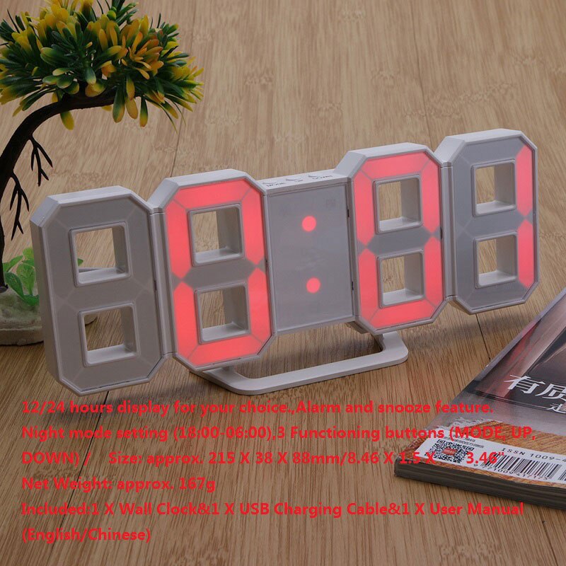 Horloge numérique et électronique | Horloge de Table, luminosité réglable, tendance, horloge murale suspendue, avec câble USB