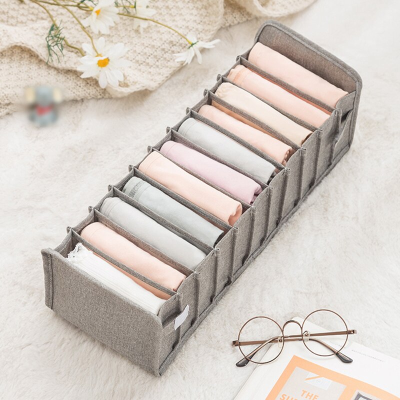 Cotton and linen Collapsible Closet Cabinet Organizer Underwear Storage Grids Foldable Drawer Organizer Interior For Socks Short: Gray 11grid