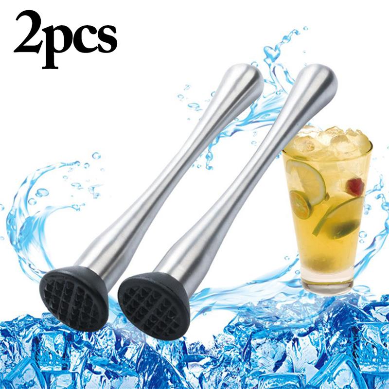 2pcs Portable Crushed Ice Stainless Steel Kitchen Supply Bar Supplies With Grooved Tools Cocktail Muddler Barware Pestle