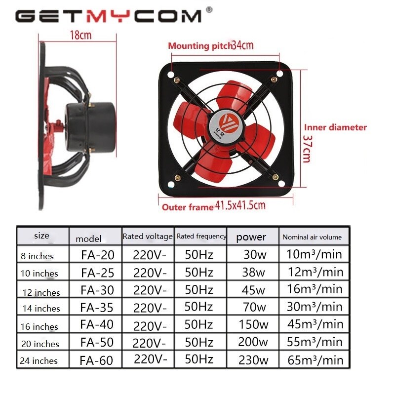 Getmycom 8/10 inch Extractor Commercial Air Blower Fan Powerful Industrial VentilationMetal Axial Exhaust for Kitchen Bedroom