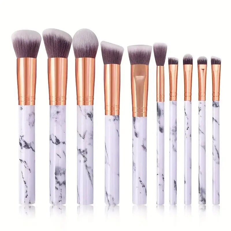 10 Uds. Brochas de maquillaje de mármol, base Kabuki sintética Premium, mezcla de polvos faciales, colorete, correctores, brochas para sombras de ojos
