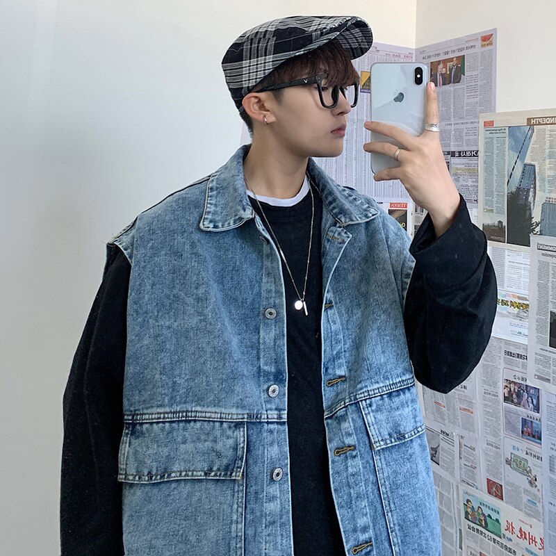 Denim gilet extensible jean gilet gilet sans manches Denim veste pour homme