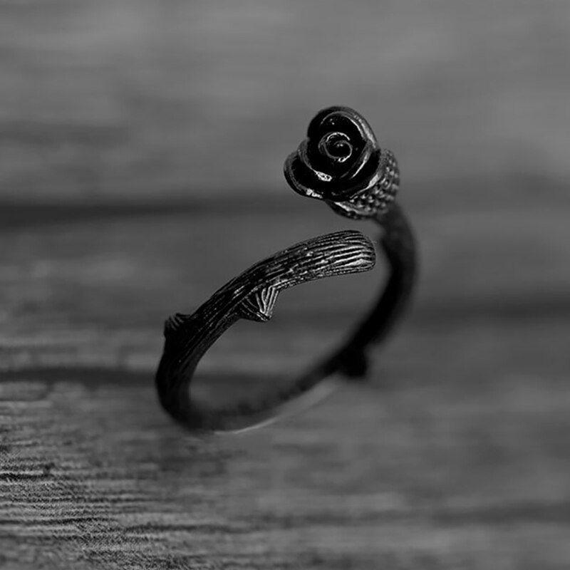 Novel Gun Black Plated Rose Bloem Ringen voor Vrouwen Sieraden Verstelbare Joint Ring Cirkel Womens Christmas Party