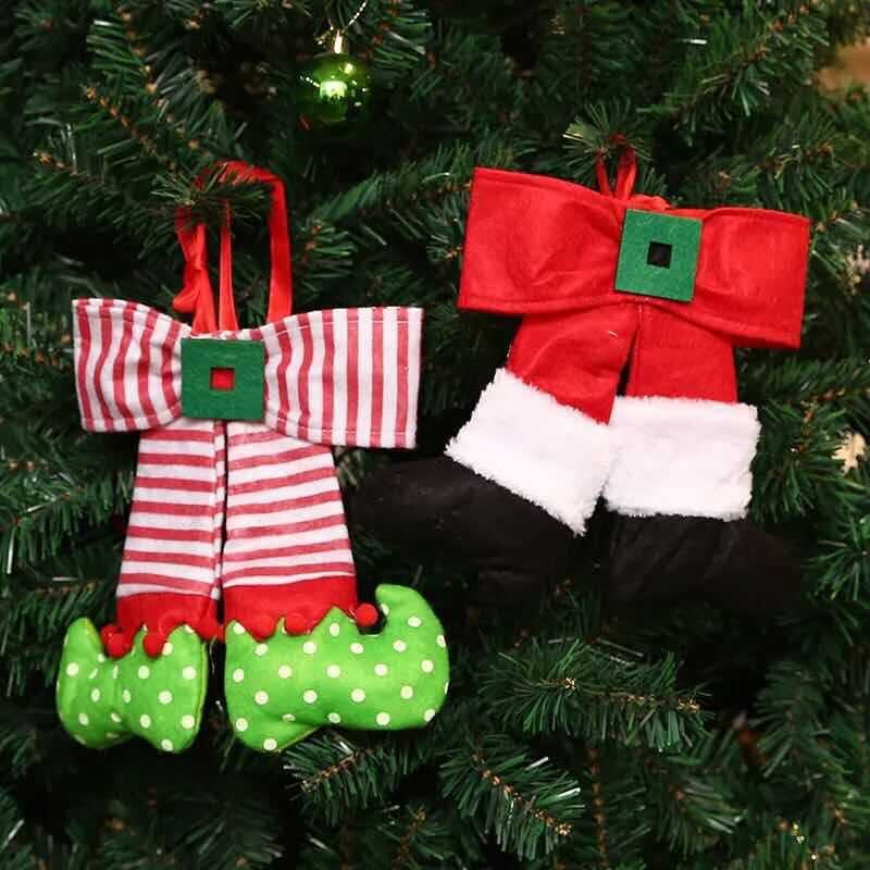Jul tyg rosett hängande hänge dekor söt tomte julgran docka hängande prydnad för år xmas dekoration 2pc