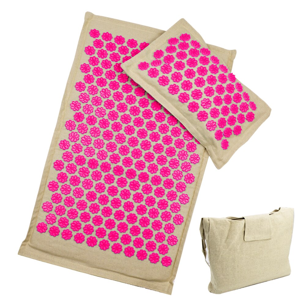 Lotus Acupressuur Mat Coconut Fiber Back Body Massage Mat Met Kussen Ontspanning Stress Relief Massager Kussen Yoga Mat Shiatsu: Rose 3 sets