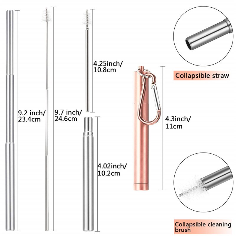 Portable Metal Straw Reusable Telescopic Travel Straw With 1 Brush& Storage Case Stainless Steel Drinking Straw Bar Accessories