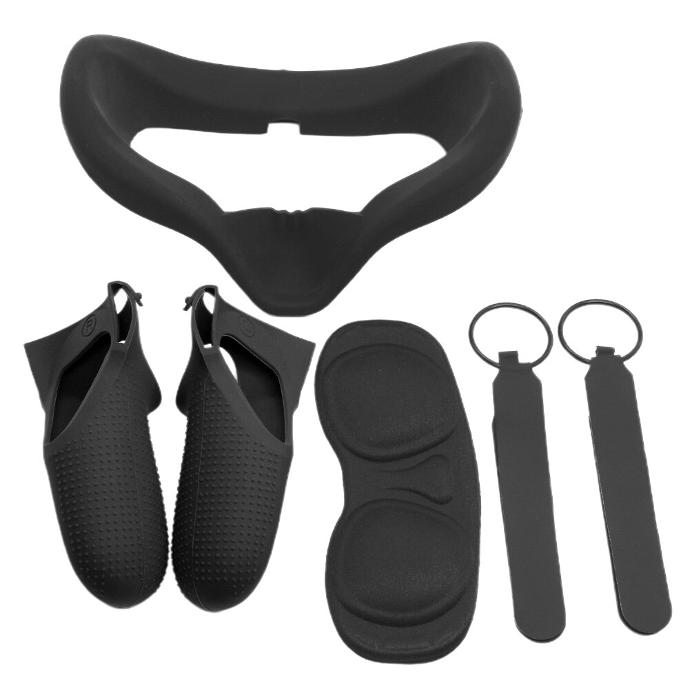 4pcs/set Sweatproof VR Headsets Anti-throw Silicone Cover Accessories Soft Controller Grip Skin Game Lightproof For Oculus Quest: Black