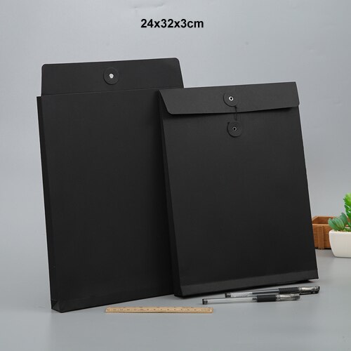 10pcs A4 White/Black/Kraft Paper File Organizer Envelope Document Bag: 24x32x3cm black