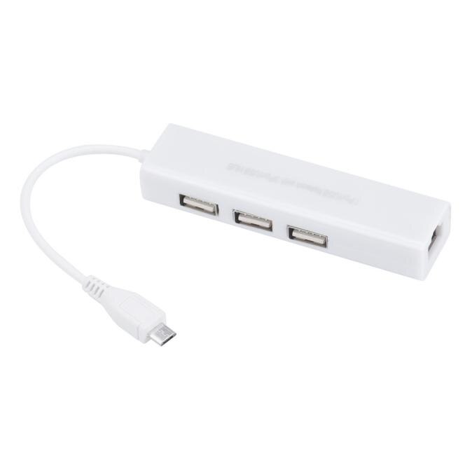 Micro USB to Network LAN Ethernet RJ45 Adapter with 3 Port USB 2.0 HUB Adapter Compliant to Micro USB interface version#T2