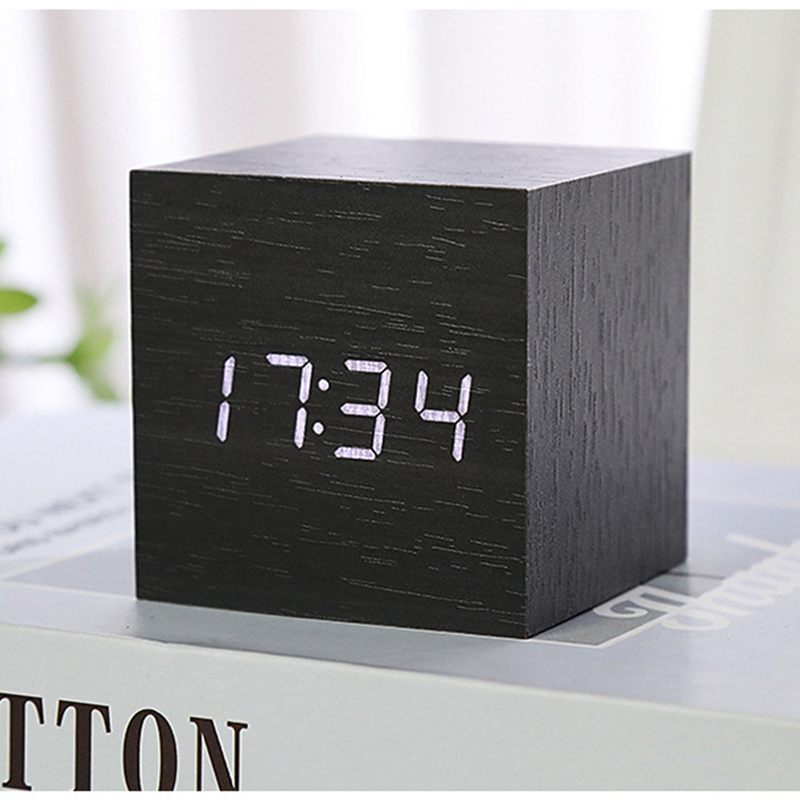 Numérique Réveil LED MONTRE En Bois Horloge de Table De Commande Vocale Électronique en Bois Horloges de Bureau Avec Jour Date D'humidité de la Température