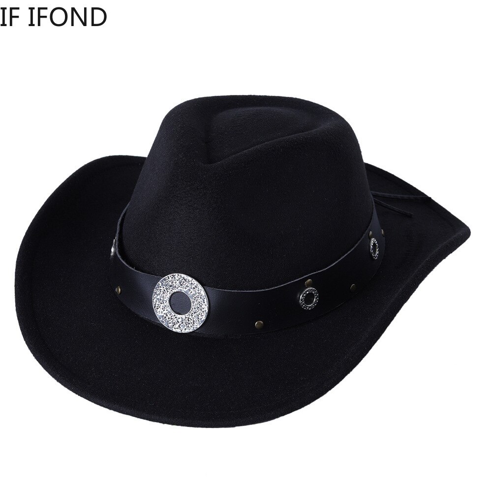 Sombrero de ala ancha con cinturón para hombre y mujer, gorro cálido de Jazz, Color sólido, para invierno y otoño