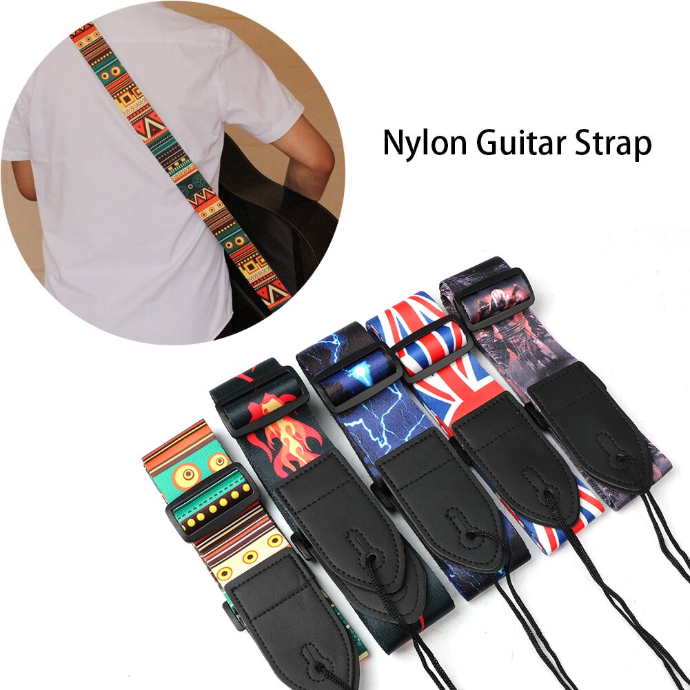 Nylon Gitaarband Voor Akoestische Elektrische Gitaar En Bas Multi-color Gitaar Riem Verstelbare Kleurrijke Afdrukken Nylon Bandjes