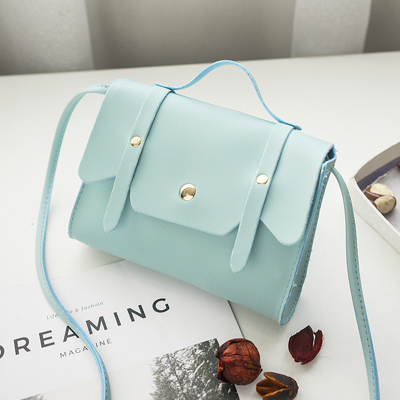 Spring Summer Pu Bag Women's Simple Portable Cross-Body Shoulder Bag Korean Version Square Sling Bag: Blue