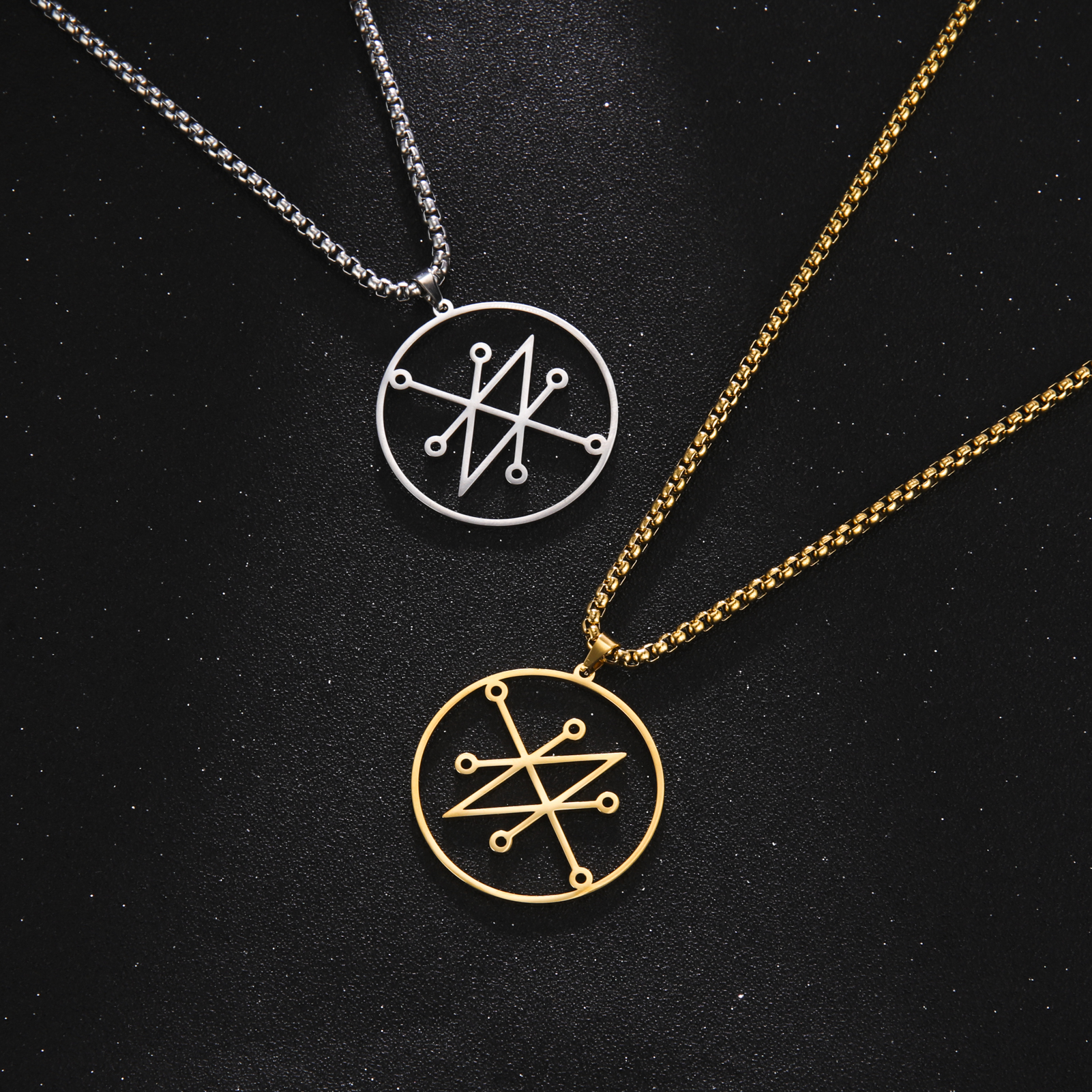 EUEAVAN Vintage Azazel Sigil Pendant Necklace Demonic Symbol Sign Necklaces Stainless Steel Seal of Solomon Amulet Charm Jewelry
