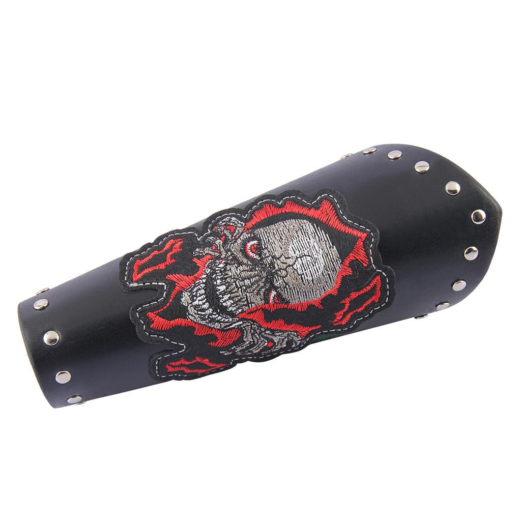 Bracciale Cosplay per motociclisti con bracciale largo in pelle con fasciatura teschio alato ricamato Steampunk per adulti