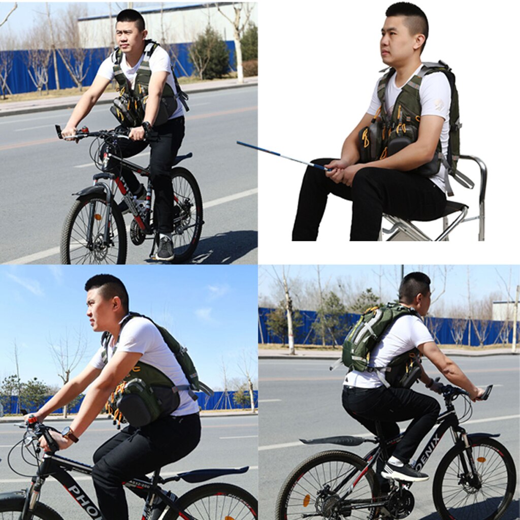 Chaleco de pesca impermeable, mochila ajustable con múltiples bolsillos de malla, paquete de chaleco de pesca con mosca para aparejos y equipo