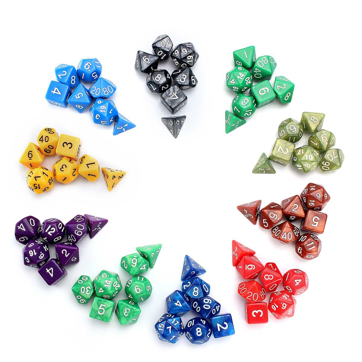 140 pces/280 pces conjunto de dados polyhedral trpg cor misturada diques D4-D20 para jogos de tabuleiro rpg + sacos de armazenamento