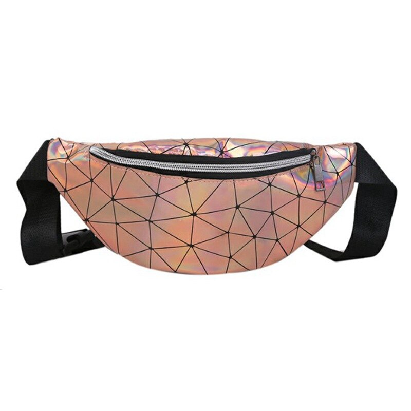 ZFF&WGM Holographic Fanny Pack For Women Ladies Hologram Waist Bag Black Geometric Waist Pack Leather Chest Bag Hip Pouch: 7