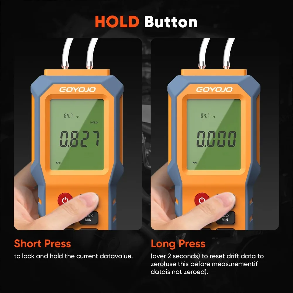 Digital Manometer with Backlit Gas Pressure Tester Dual Port Air Pressure Gauge, for Natural Gas Pipelines Ventilation Detection