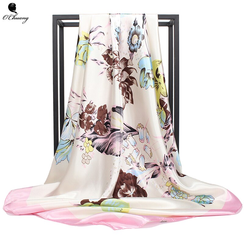 Hijab sjaal vierkant bloemenprint groot luxe merk wikkelsjaal hoofd foulard soie dames sjaals dames accessoires 90 x 90