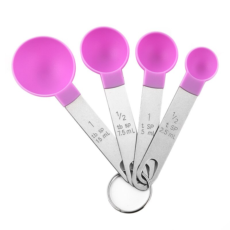 Stainless Steel Handle Measuring Spoon Plastic Measuring Cup 8 Piece Set With Graduated Measuring Spoon Set Baking Tool ZB824: purple